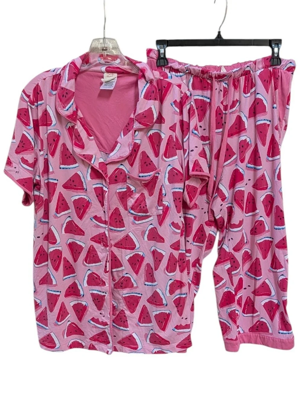 Munki Munki, Watermelon Print Cropped Pants Short Sleeve Pajama Set. LG